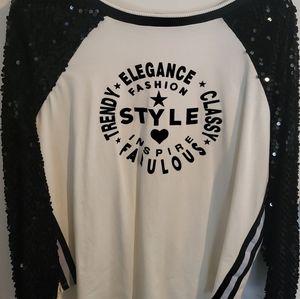 Black and white sequin sleeve sweater.